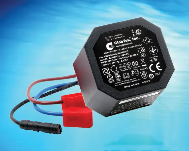 IP68 Rated Encapsulated Waterproof power supply series meets EN55022 for CE and EMC from 3VDC to 56VDC output at 20W, Model GTM93021-P2